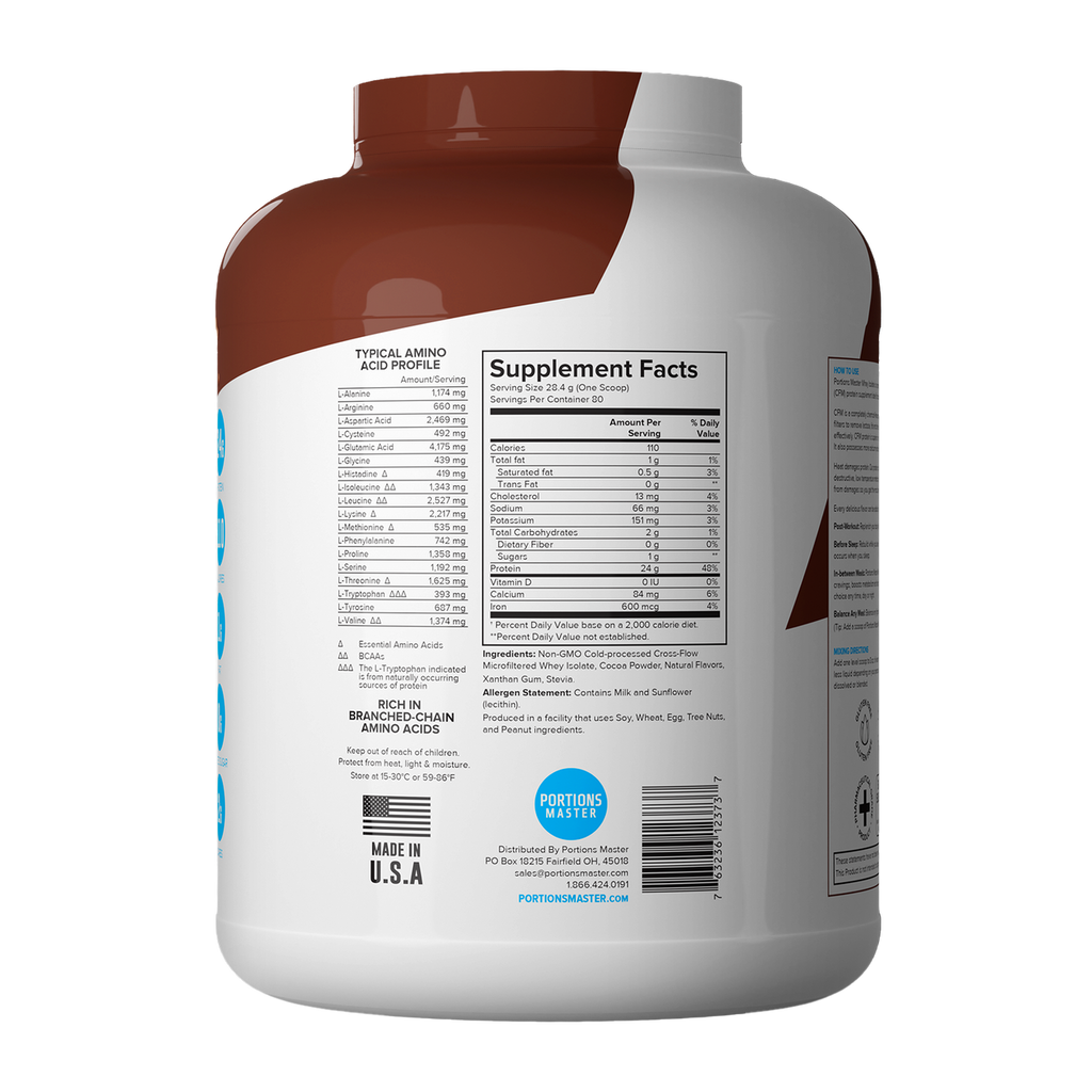 Portions Master Non-GMO Cross-Flow Microfiltration Whey Protein Isolate, Sweetened with Stevia | Chocolate Brownie