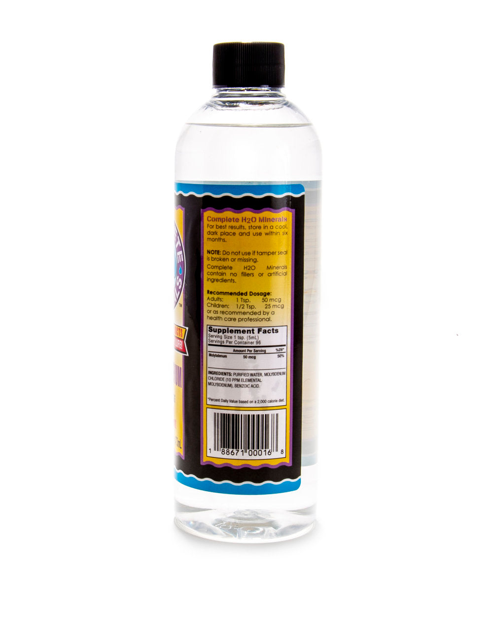 Clear bottle with a black cap on a white background