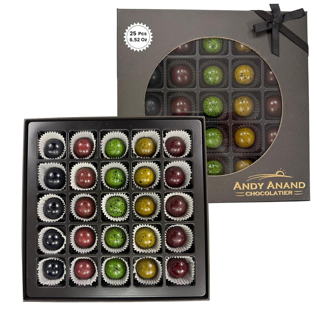 Andy Anand Chocolatier Gourmet Chocolate Bonbons Gift Box, 25 Pcs (6.52 oz) Belgian Assorted Truffles & Pralines, Gluten Free Luxury Chocolate Gift Collection
