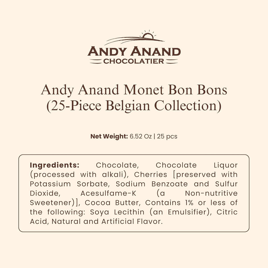 Andy Anand Chocolatier Gourmet Chocolate Bonbons Gift Box, 25 Pcs (6.52 oz) Belgian Assorted Truffles & Pralines, Gluten Free Luxury Chocolate Gift Collection