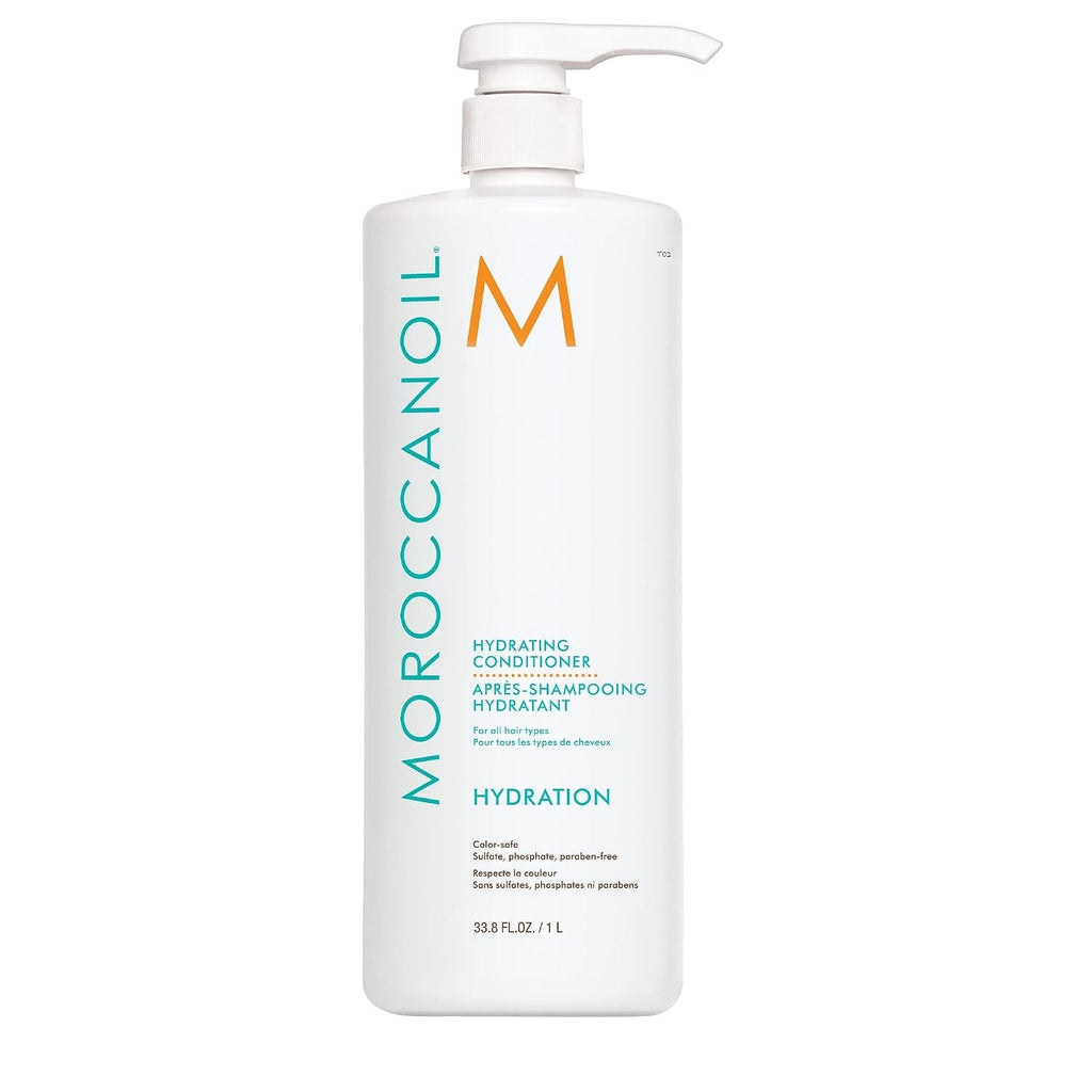 Moroccanoil Hydrating Conditioner 33.8 oz professional moisturizing hair conditioner for all hair types with argan oil, vitamins and hydrating nutrients, color-safe sulfate phosphate and paraben-free formula for soft smooth manageable healthy-looking hair, salon-quality hydration conditioner pump bottle