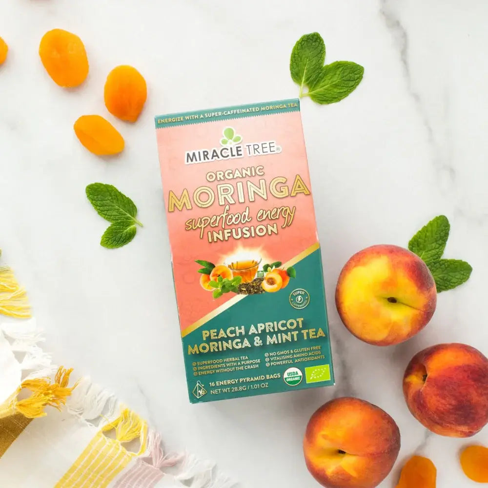 Organic Moringa Energy Tea - Peach Mint Apricot - Natural Coffee Alternative