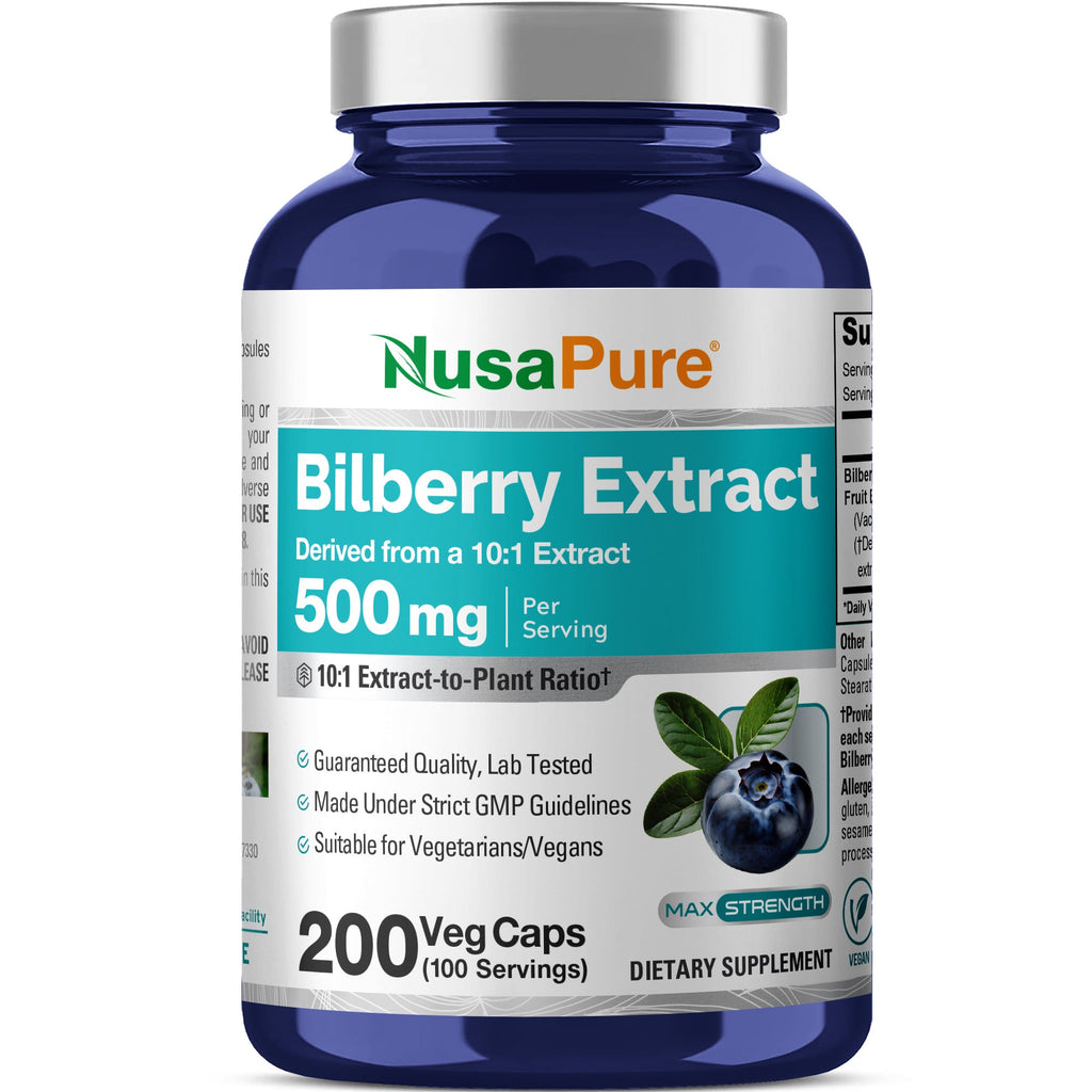 NusaPure Bilberry Extract 500mg 200 Vegetarian caps (Non-GMO, Vegan)