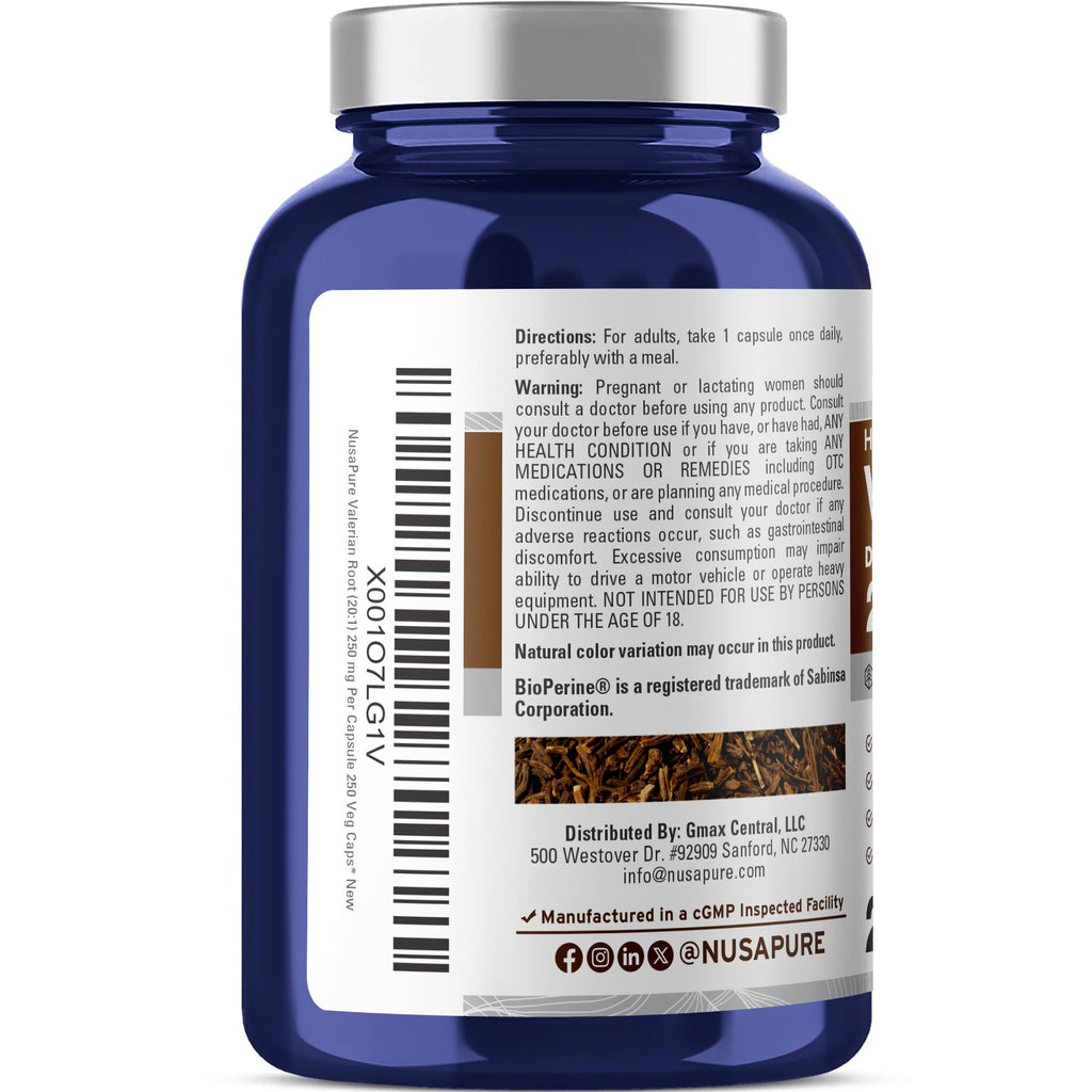 Blue supplement bottle with label on a white background