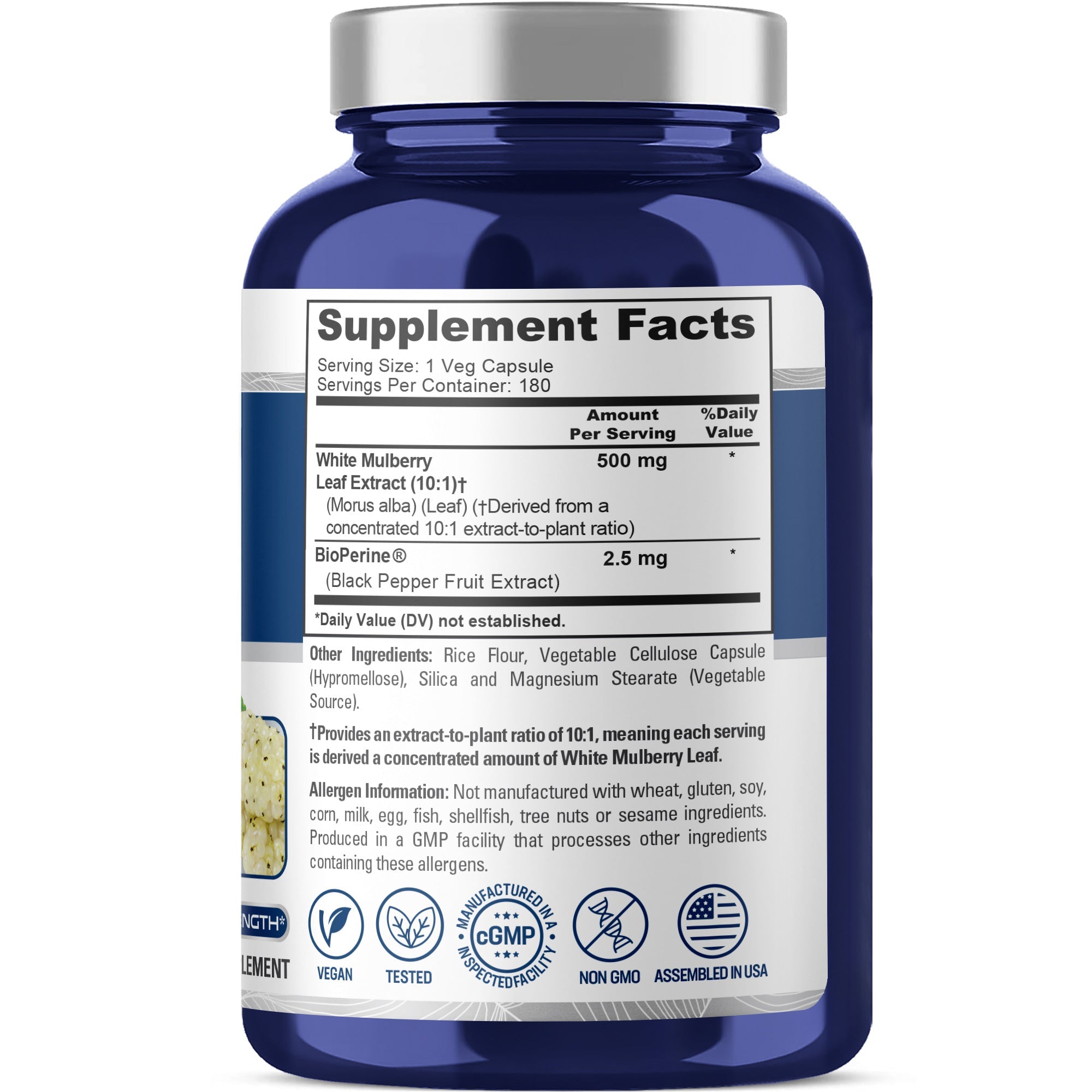 NusaPure White Mulberry Leaf Extract 10:1 Extract, 500 mg 180 Veggie Caps (Vegetarian, Bioperine)