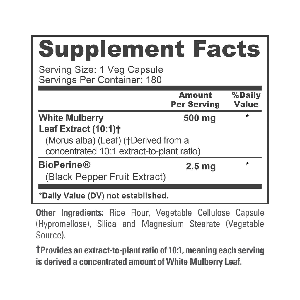 NusaPure White Mulberry Leaf Extract 10:1 Extract, 500 mg 180 Veggie Caps (Vegetarian, Bioperine)