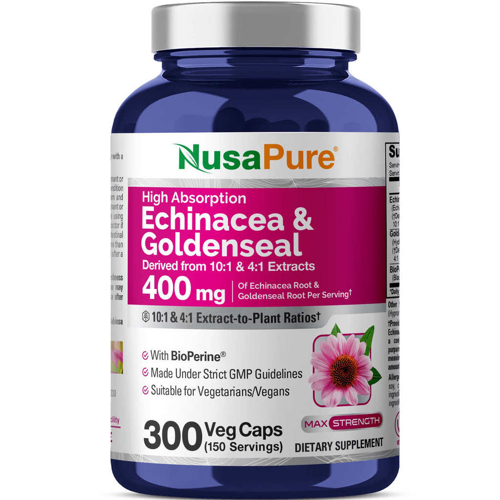 NusaPure Echinacea 20:1 Extract, 300 mg 200 Veggie Caps, Vegan, Non-GMO, Gluten Free Supplement