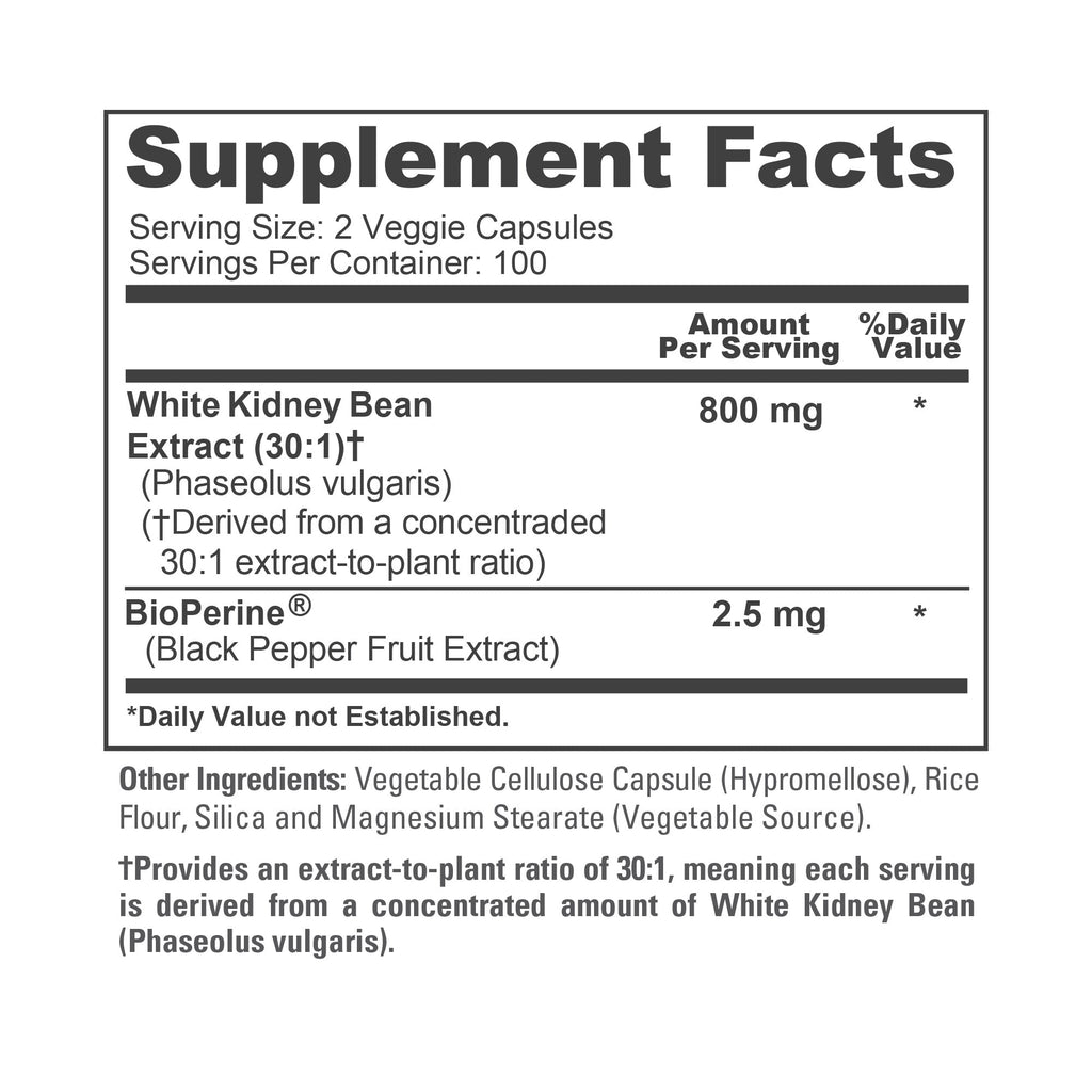 NusaPure White Kidney Beans 30:1 Extract, 800 mg 200 Vegan Capsules - Bioperine - (Vegan, Non-GMO)
