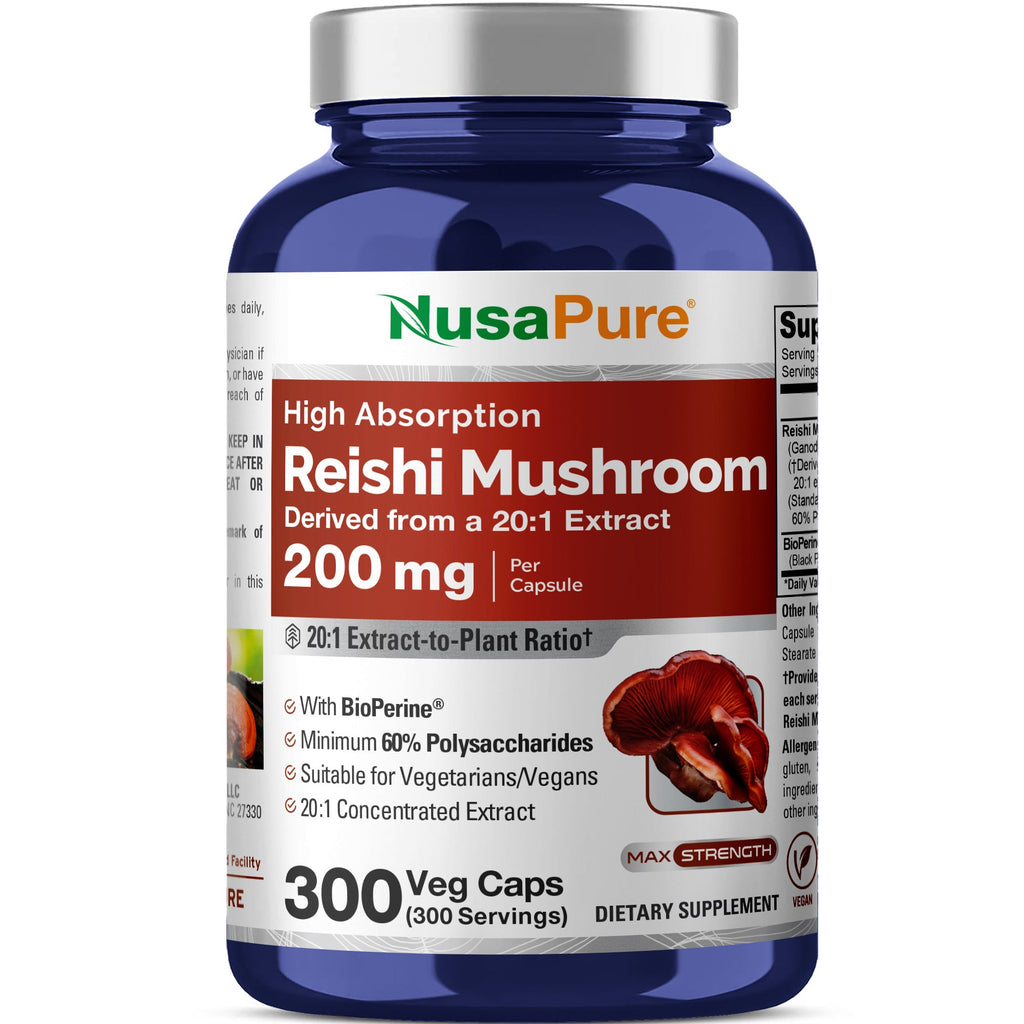 NusaPure Reishi Mushroom supplement bottle on a white background