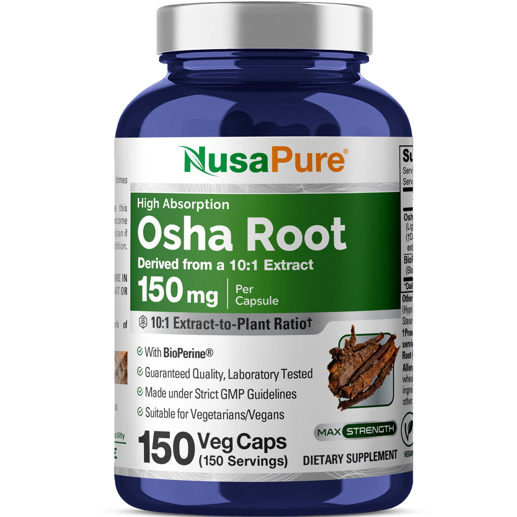 NusaPure OSHA Root Extract 150 mg per Vegan Caps - 150 Count (10:1 Extract, Non-GMO, Vegan, Bioperine) Ligusticum Porteri
