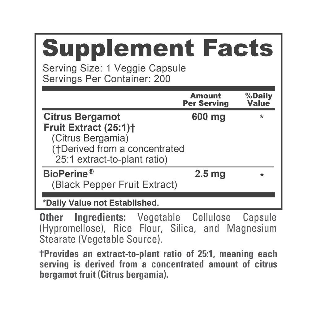 NusaPure Citrus Bergamot Capsules 600mg, 200 Capsules - 25:1 Bergamot Extract - 200 Servings, Bioperine, Vegan, Non-GMO