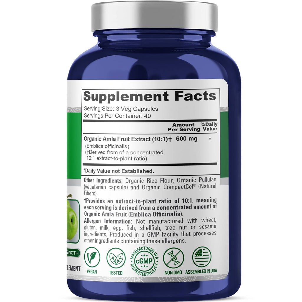 NusaPure Organic Amla Capsules 10:1 Extract, 600 mg | 120 Count | Amalaki Fruit | USDA, Vegan, Non-GMO Supplement