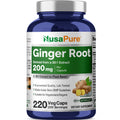 NusaPure Ginger Root Capsules 20:1 Extract, 200 mg per Veggie Caps | 220 Count | Non-GMO