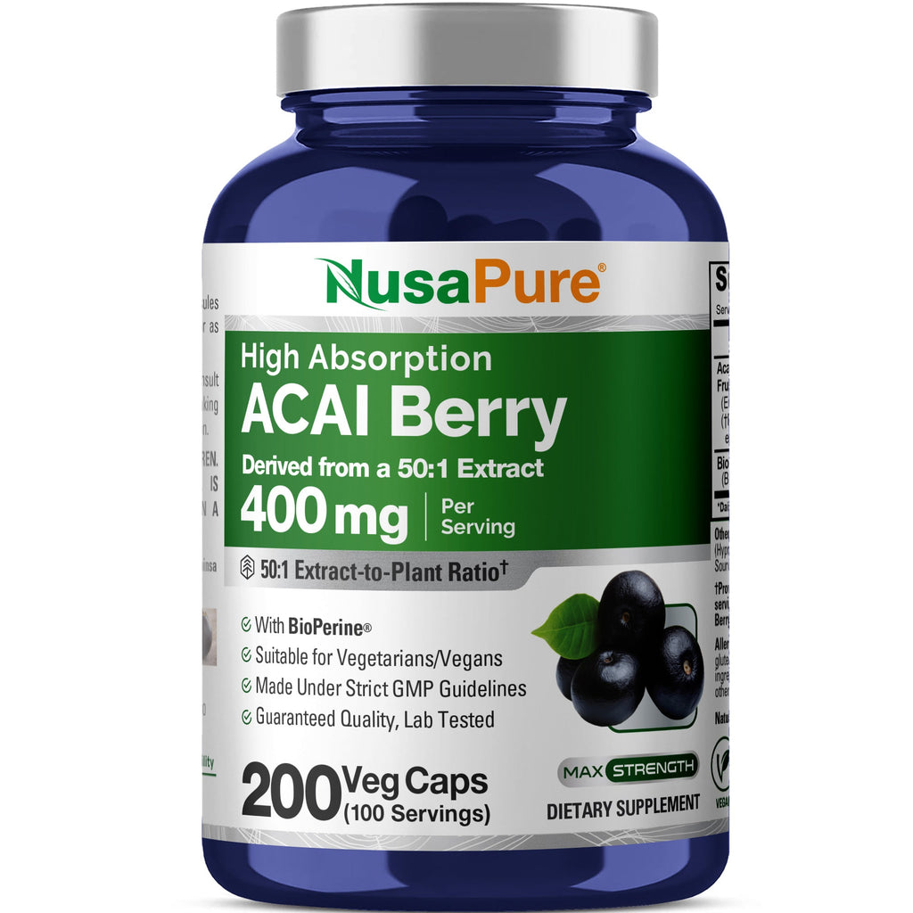 NusaPure Acai Berry, 400 mg, 200 Veg Capsules (Non-GMO, Vegan)