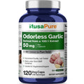 NusaPure Odorless Garlic 100:1 Extract, 50 mg Capsule | 120 Veggie Caps | High Potency | Herbal Supplement | Non-GMO