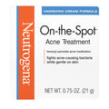 Neutrogena On-The-Spot Acne Treatment box showing 0.75 oz benzoyl peroxide acne medication in a vanishing cream formula that fights acne-causing bacteria while remaining gentle on skin.