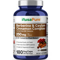 NusaPure Berberine with Ceylon Cinnamon 20:1 Extract, 250 mg 180 Veggie Capsules, Vegetarian, Non-GMO Supplement, (Berberine Complex)