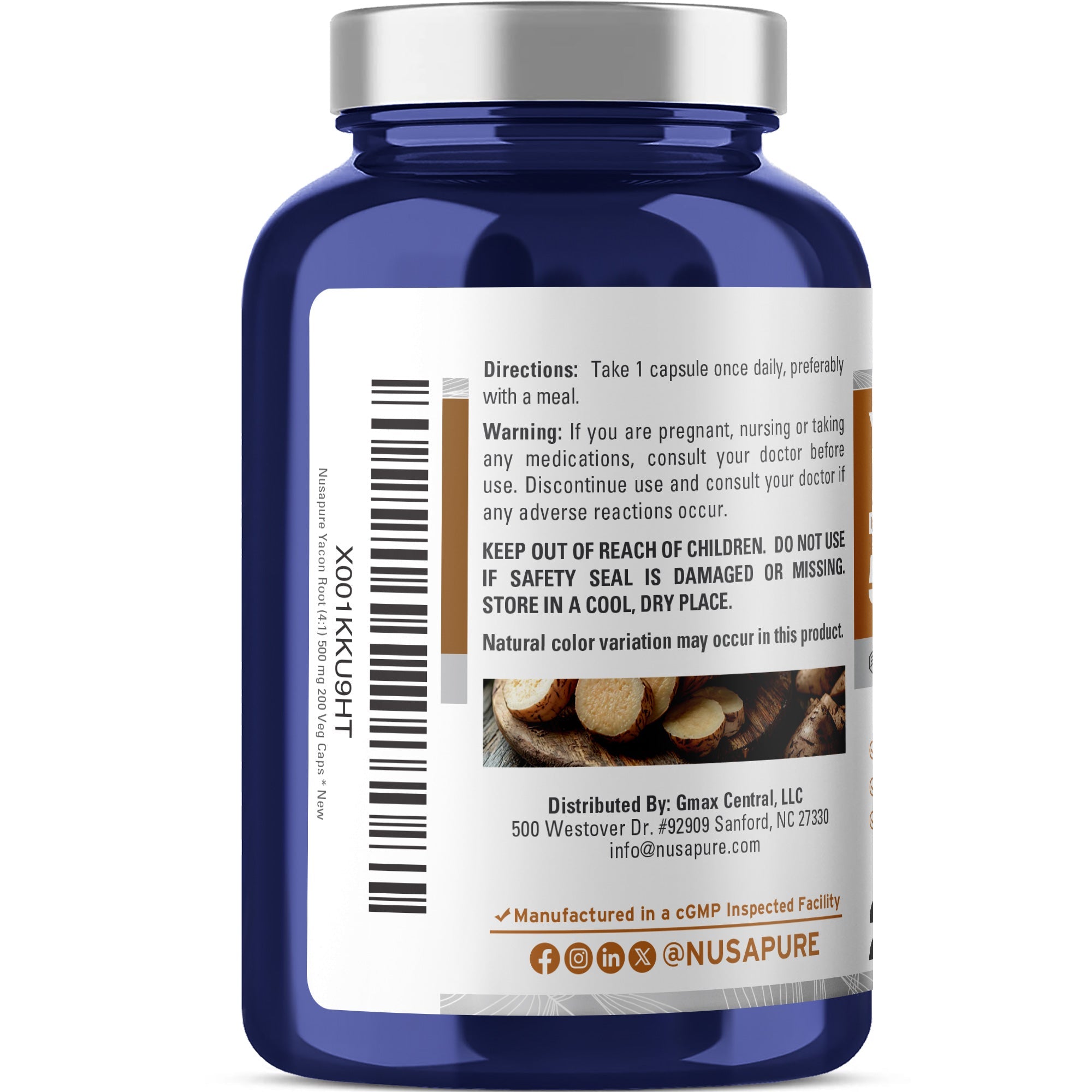 NusaPure Yacon Root Extract 500mg 200 Vegetarian Capsules (Extract 4:1, Non-GMO, Vegan)