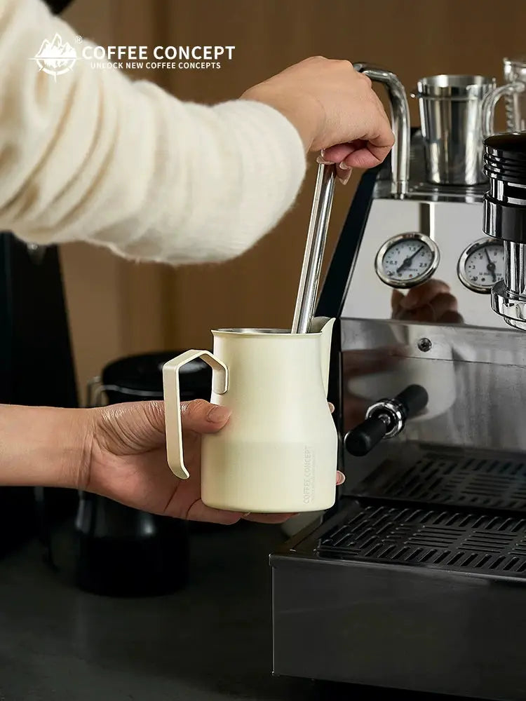 COFFEECONCEPT stainless steel bell shape milk frothing pitcher for latte art, espresso steaming jug with sharp pour spout, 350ml or 500ml barista coffee accessory for cappuccino, latte, macchiato and café-style milk steaming.