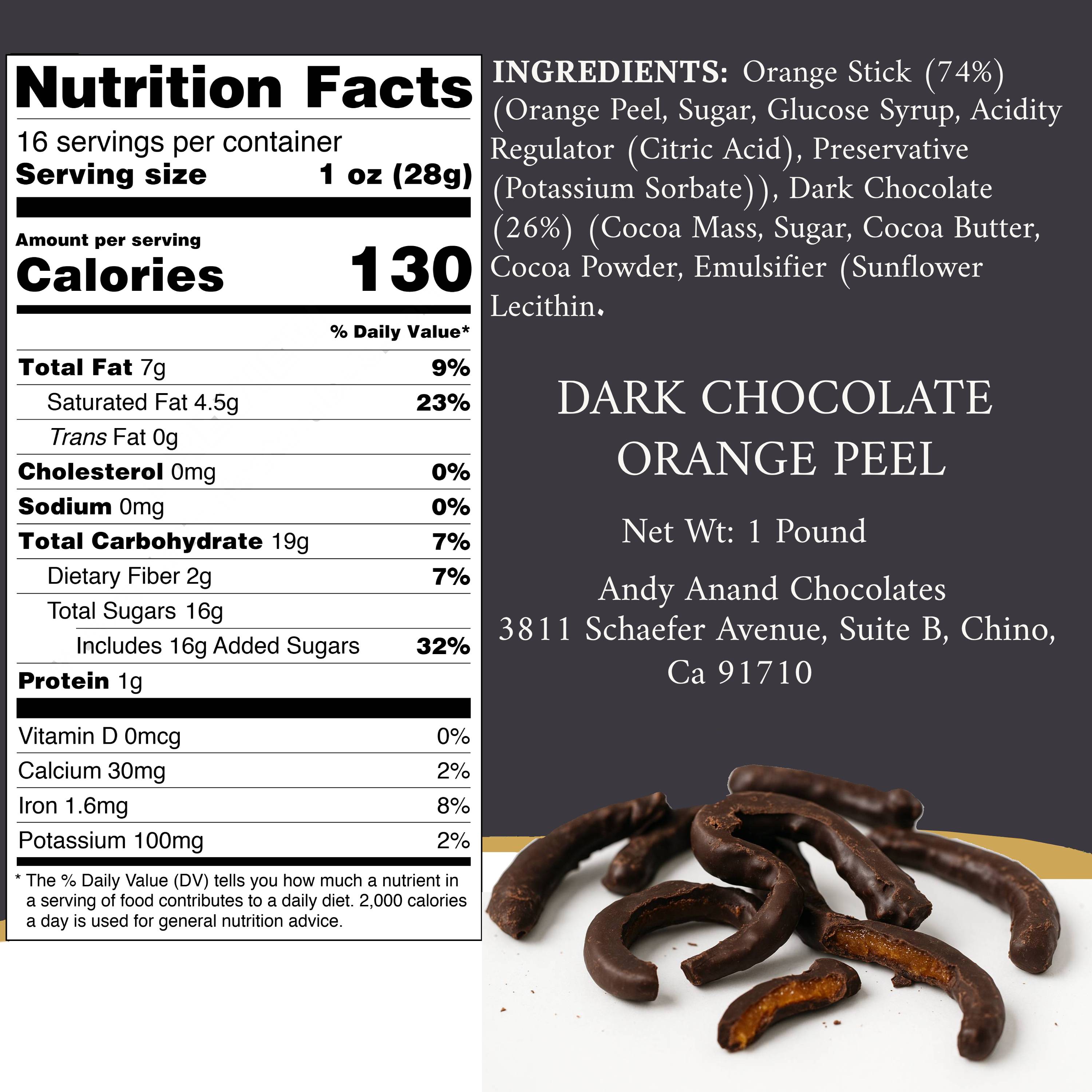 Andy Anand Dark Chocolate Orange Peels Dark Gift Box 1 lb Delicious Decadent