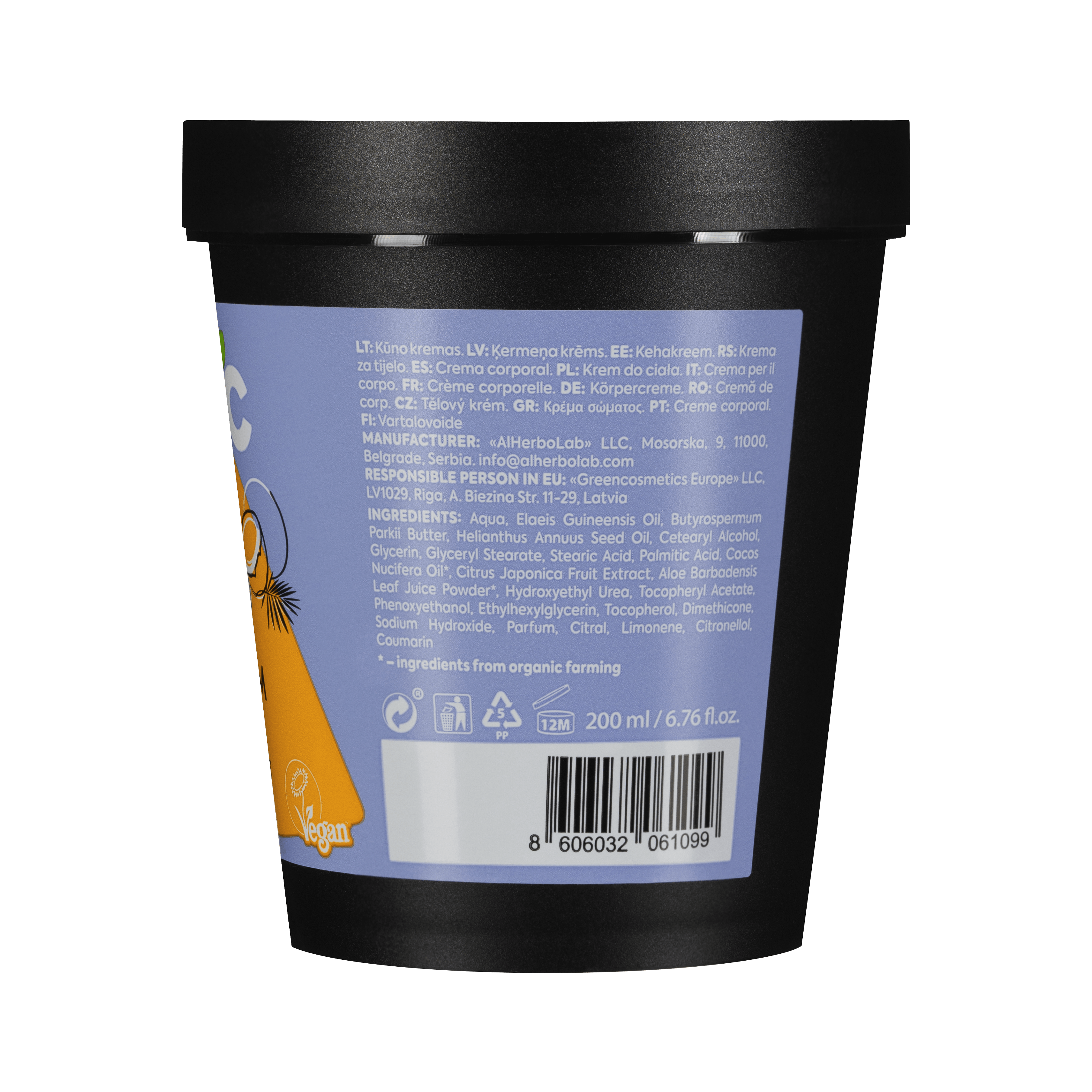Organic Mimi, Body Cream Moisturizing Coconut & Kumquat, 200 ml