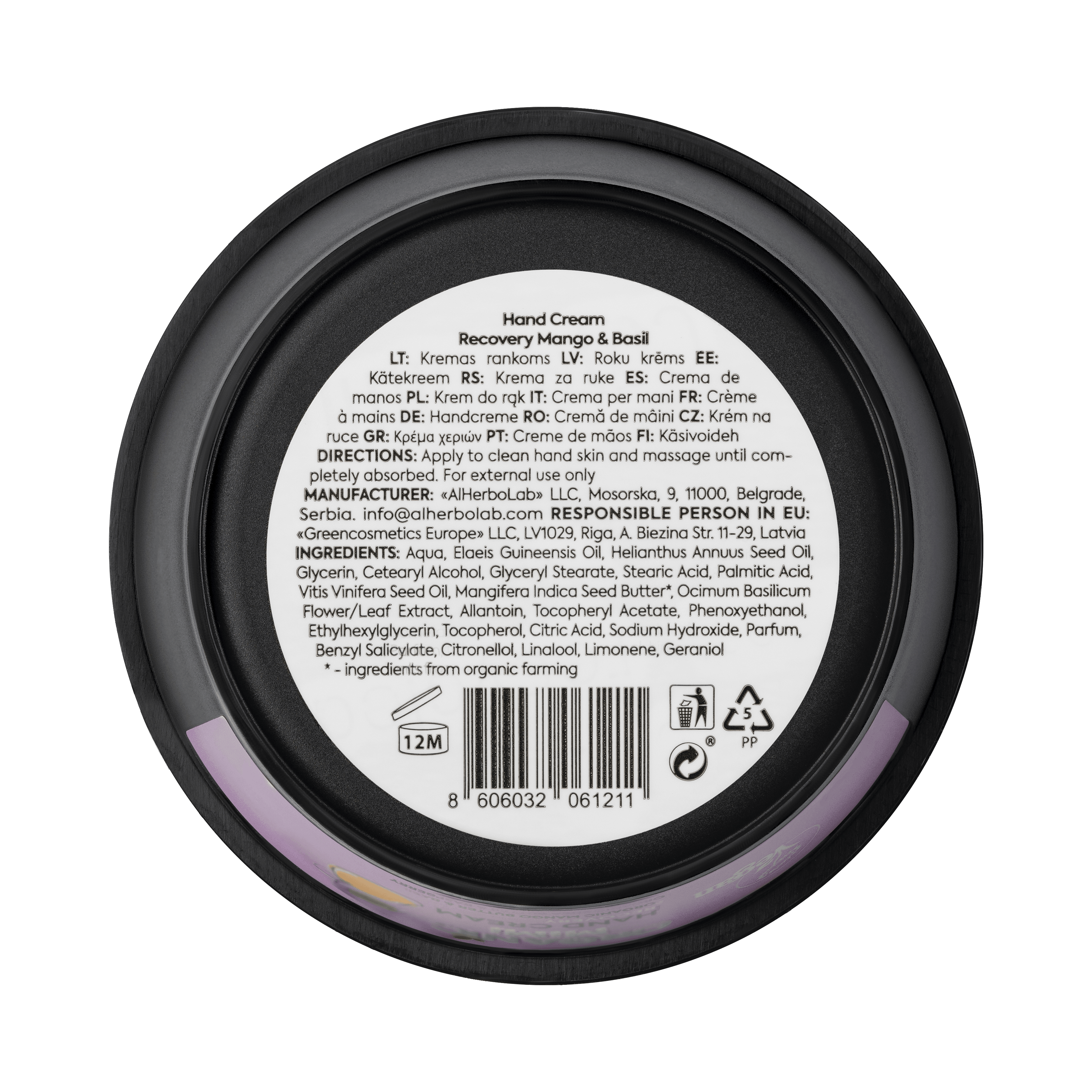 Organic Mimi, Hand Cream Recovery Mango & Basil, 50 ml