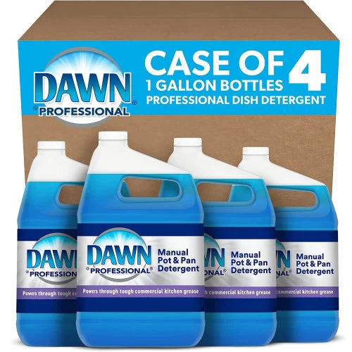 Case of 4 gallons of Dawn Professional Manual Pot & Pan Detergent with packaging.