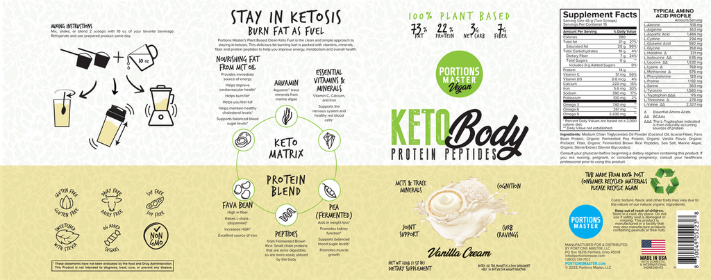 Portions Master Keto Body Protein Peptides Vanilla Cream