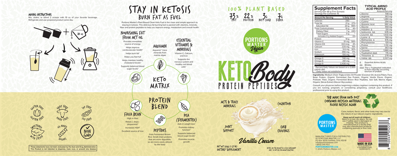 Portions Master Keto Body Protein Peptides Vanilla Cream