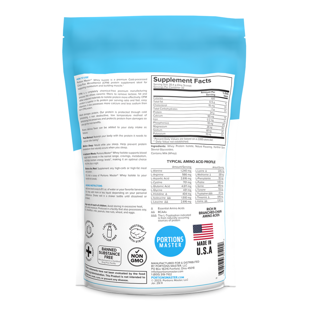 Portions Master Non-GMO Cross-Flow Microfiltration Whey Protein Isolate, Sweetened with Stevia (2 lbs) | Birthday Cake