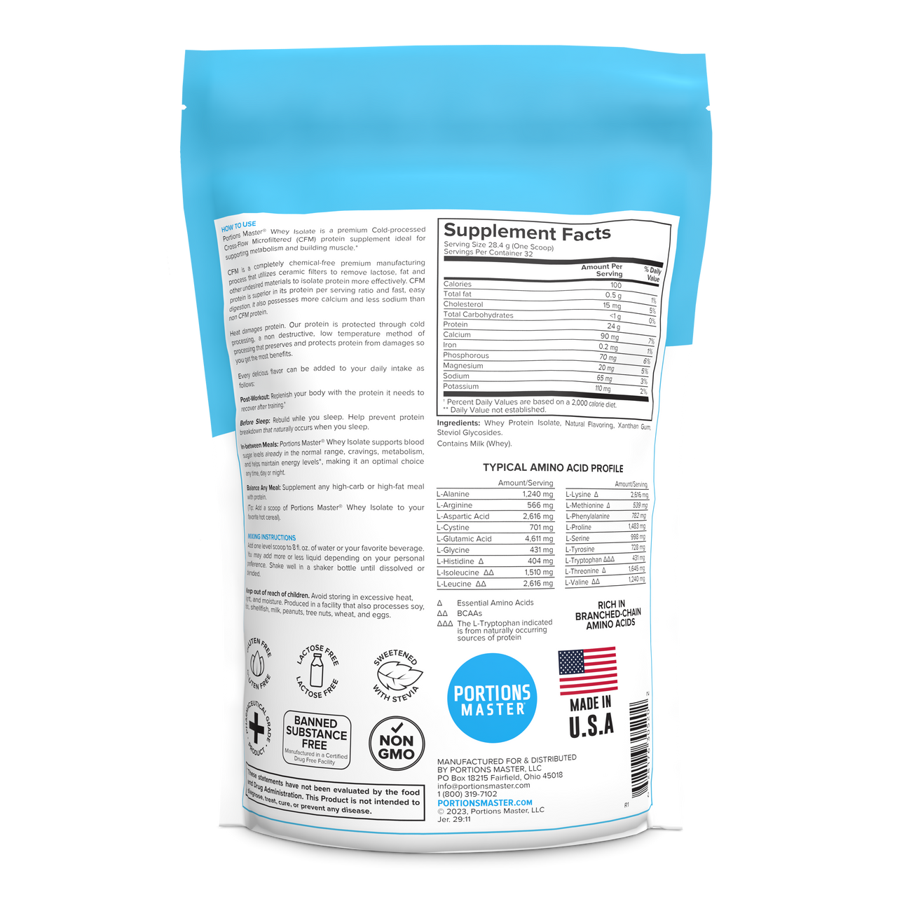 Portions Master Non-GMO Cross-Flow Microfiltration Whey Protein Isolate, Sweetened with Stevia (2 lbs) | Birthday Cake