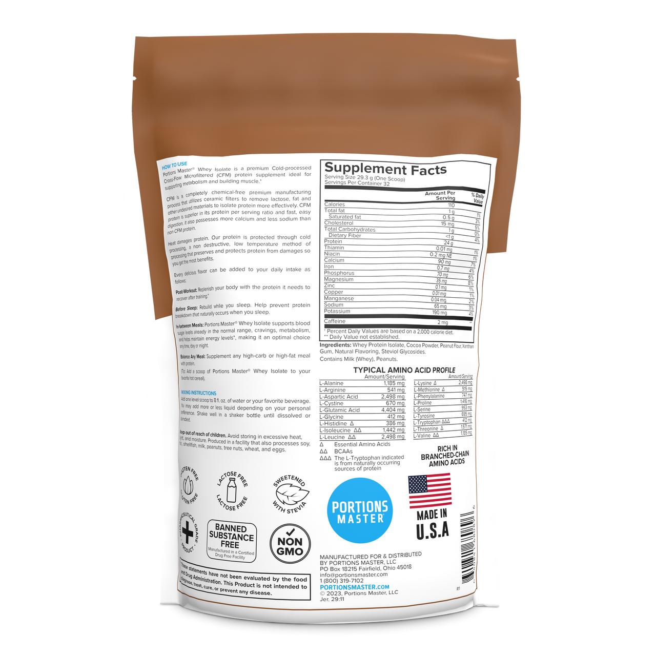 Portions Master Non-GMO Cross-Flow Microfiltration Whey Protein Isolate, Sweetened with Stevia (2 lbs) | Peanut Butter Cup