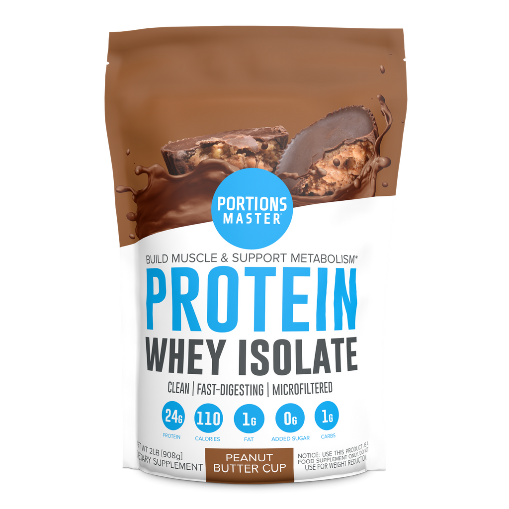 Portions Master Non-GMO Cross-Flow Microfiltration Whey Protein Isolate, Sweetened with Stevia (2 lbs) | Peanut Butter Cup