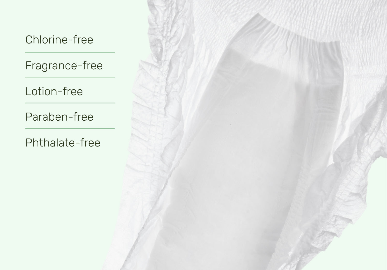 Parasol Recovery Care™ Postpartum Underwear featuring chlorine-free, fragrance-free, lotion-free, paraben-free, and phthalate-free materials with a soft, breathable, highly absorbent design created to support sensitive postpartum skin and comfortable healing after childbirth.