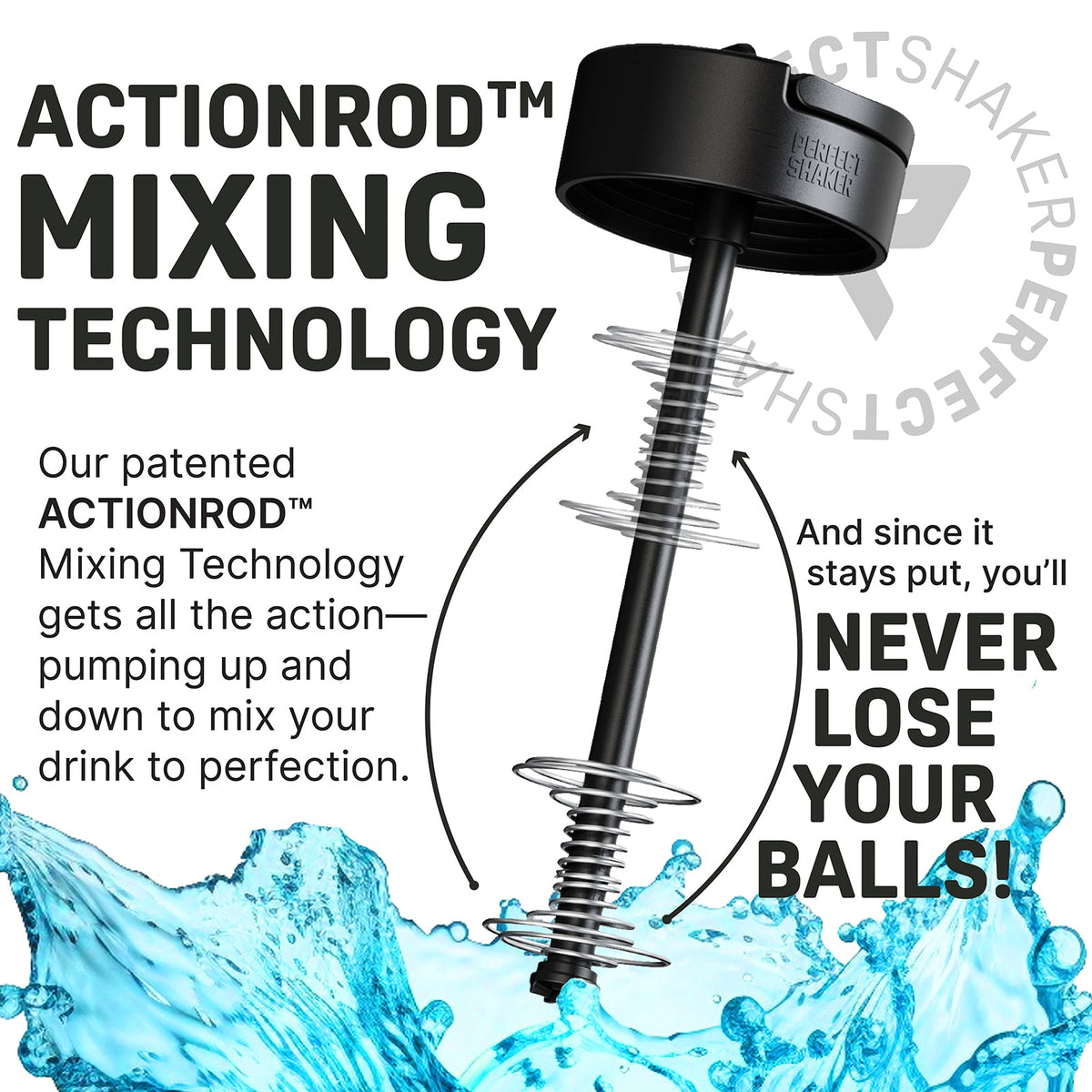 Actionrod mixing technology with text and blue liquid splash