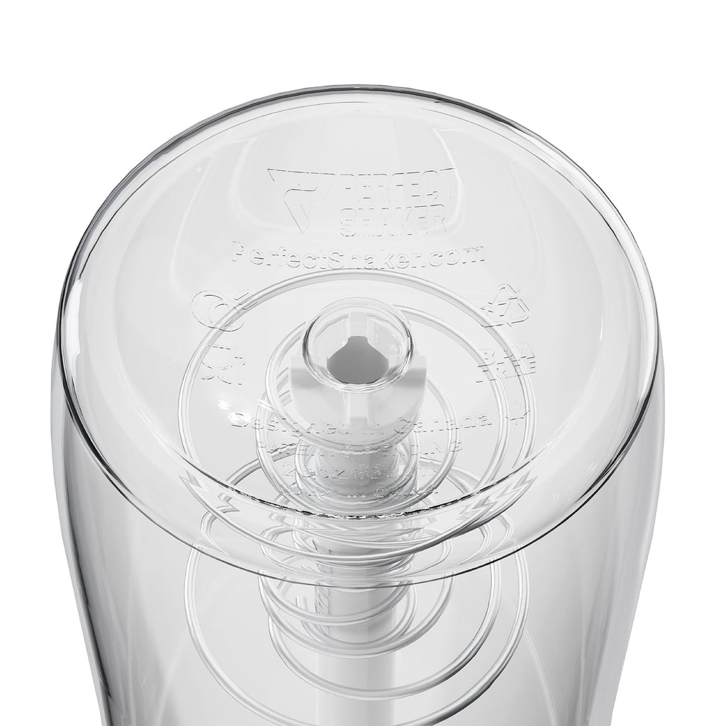 A close-up of a clear plastic lid or insert with embossed branding and product markings, shown on a white background.