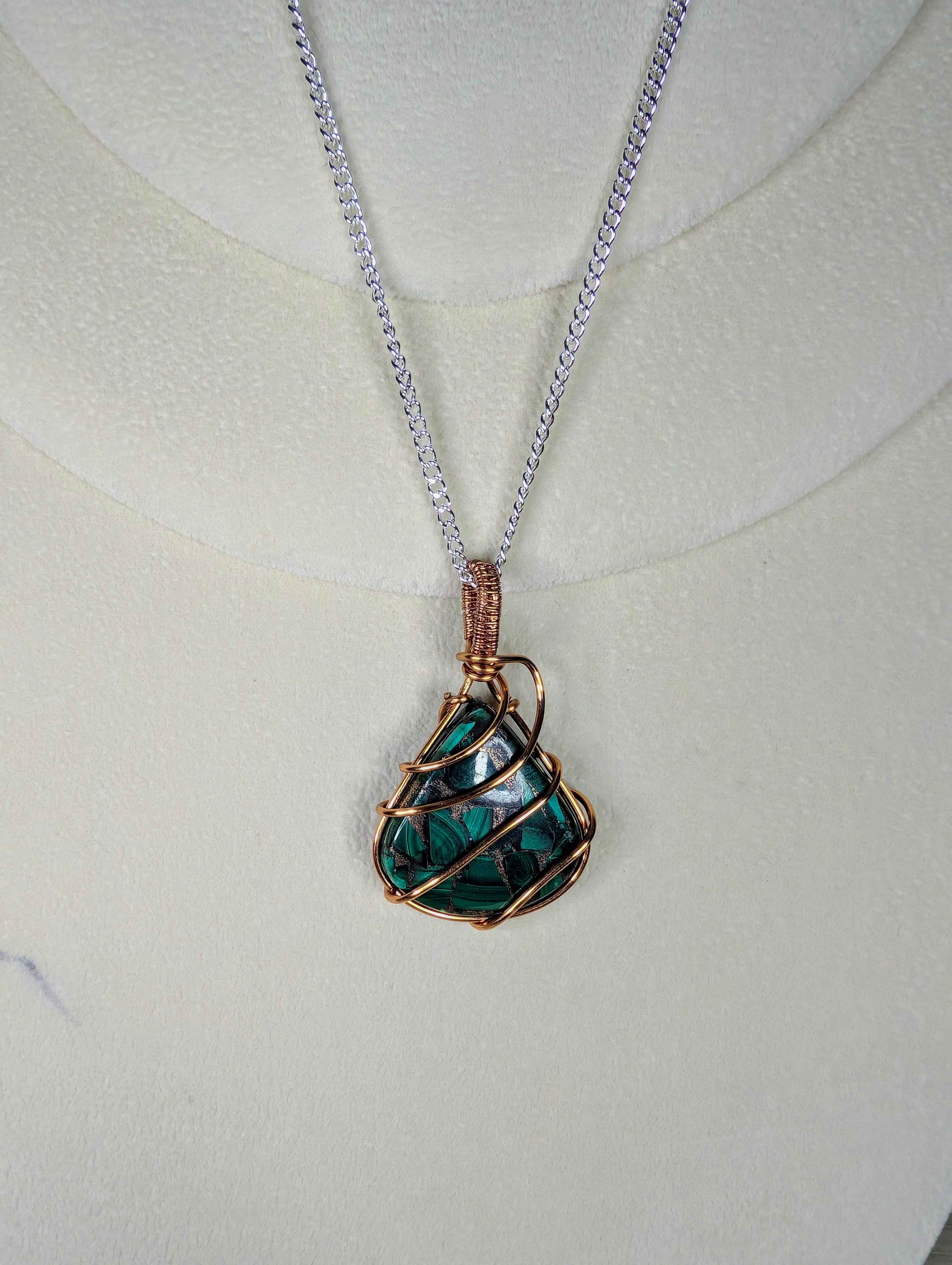 Plated Malachite in Copper Matrix Pendant Necklace