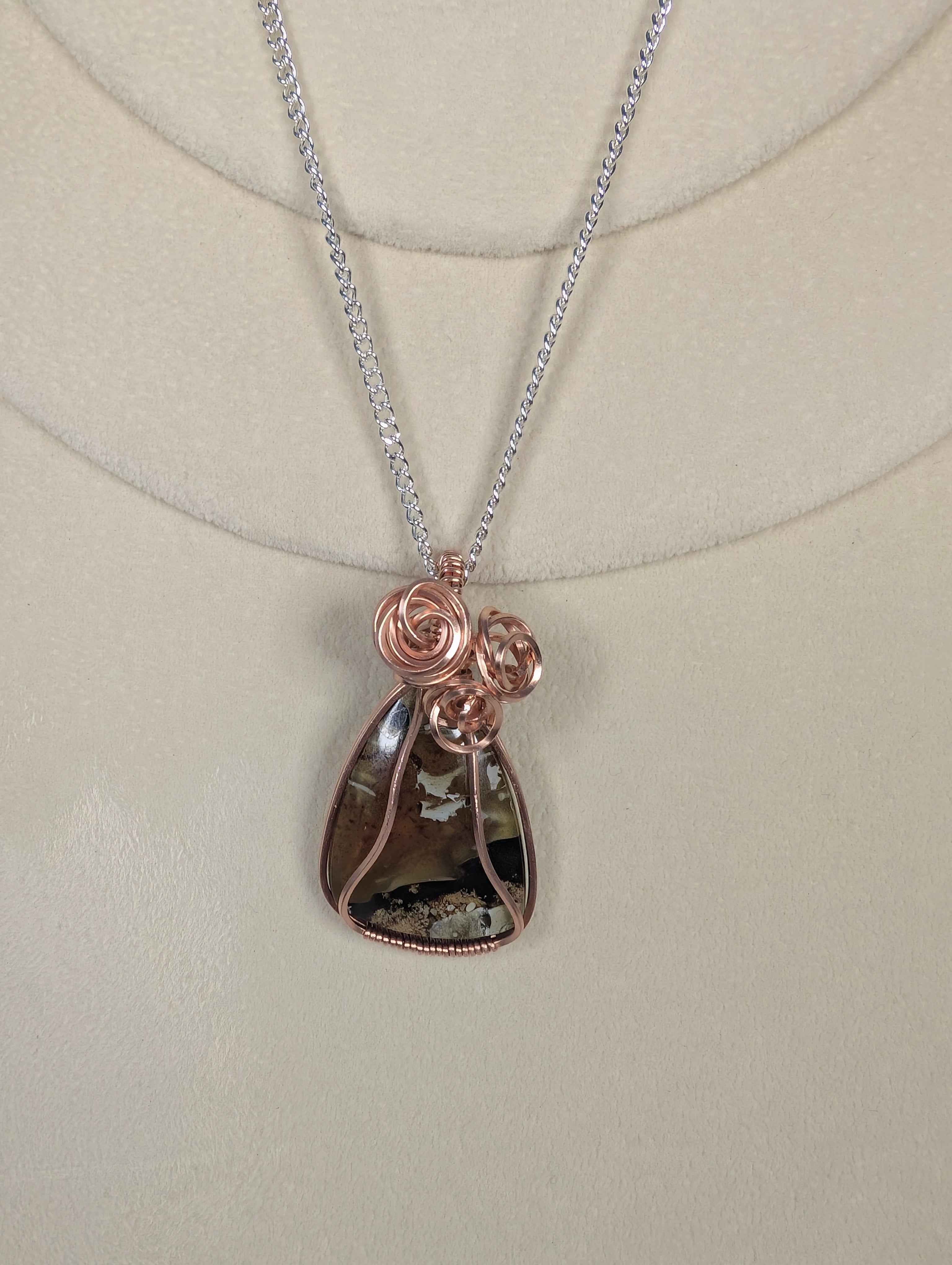 Raw Copper Amber Cabochon Pendant Necklace