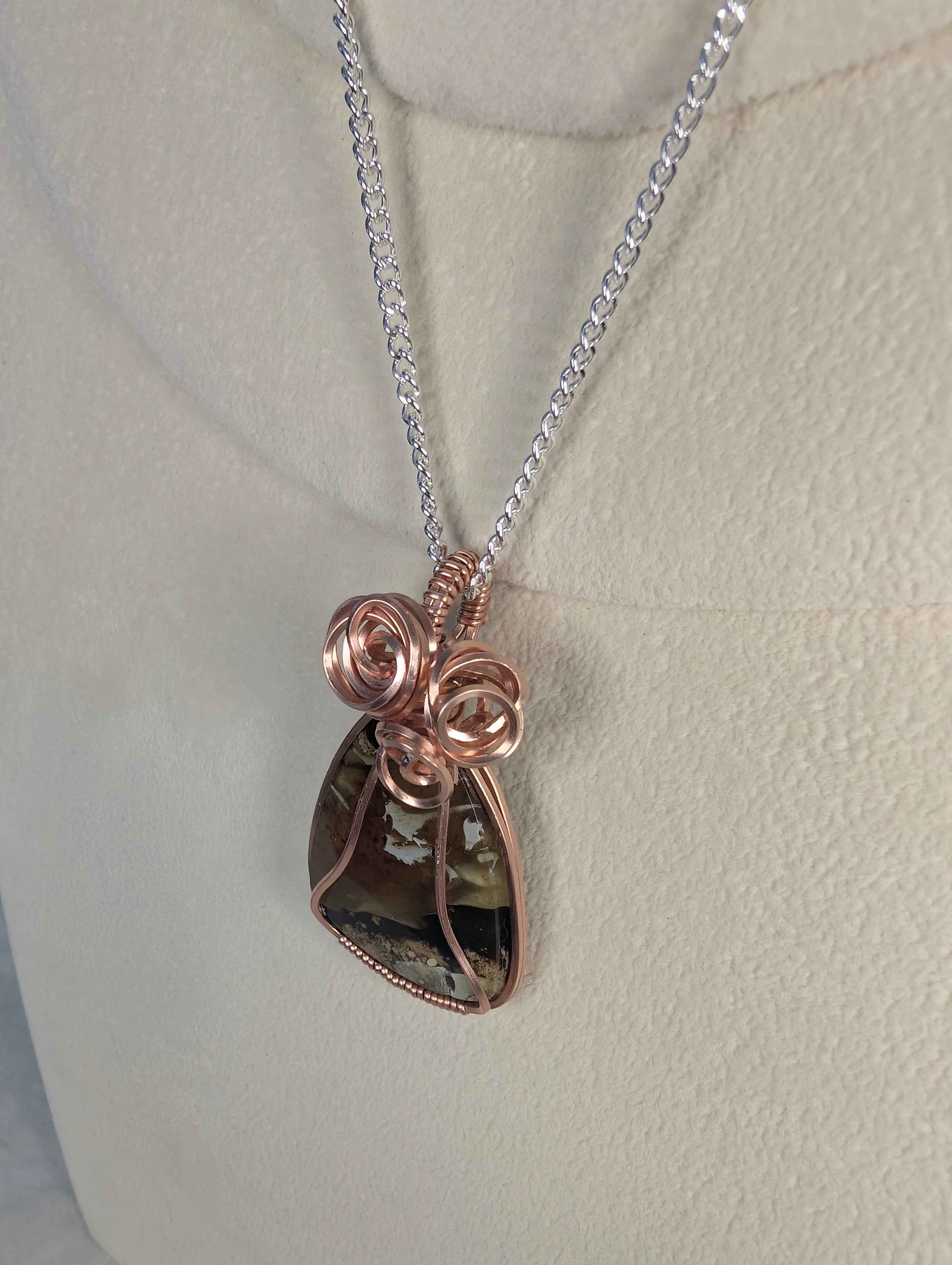 Raw Copper Amber Cabochon Pendant Necklace
