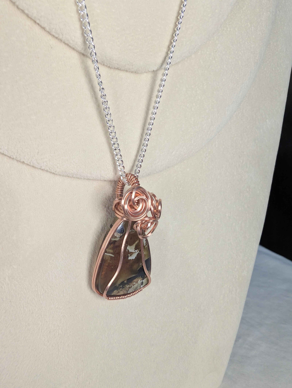 Raw Copper Amber Cabochon Pendant Necklace