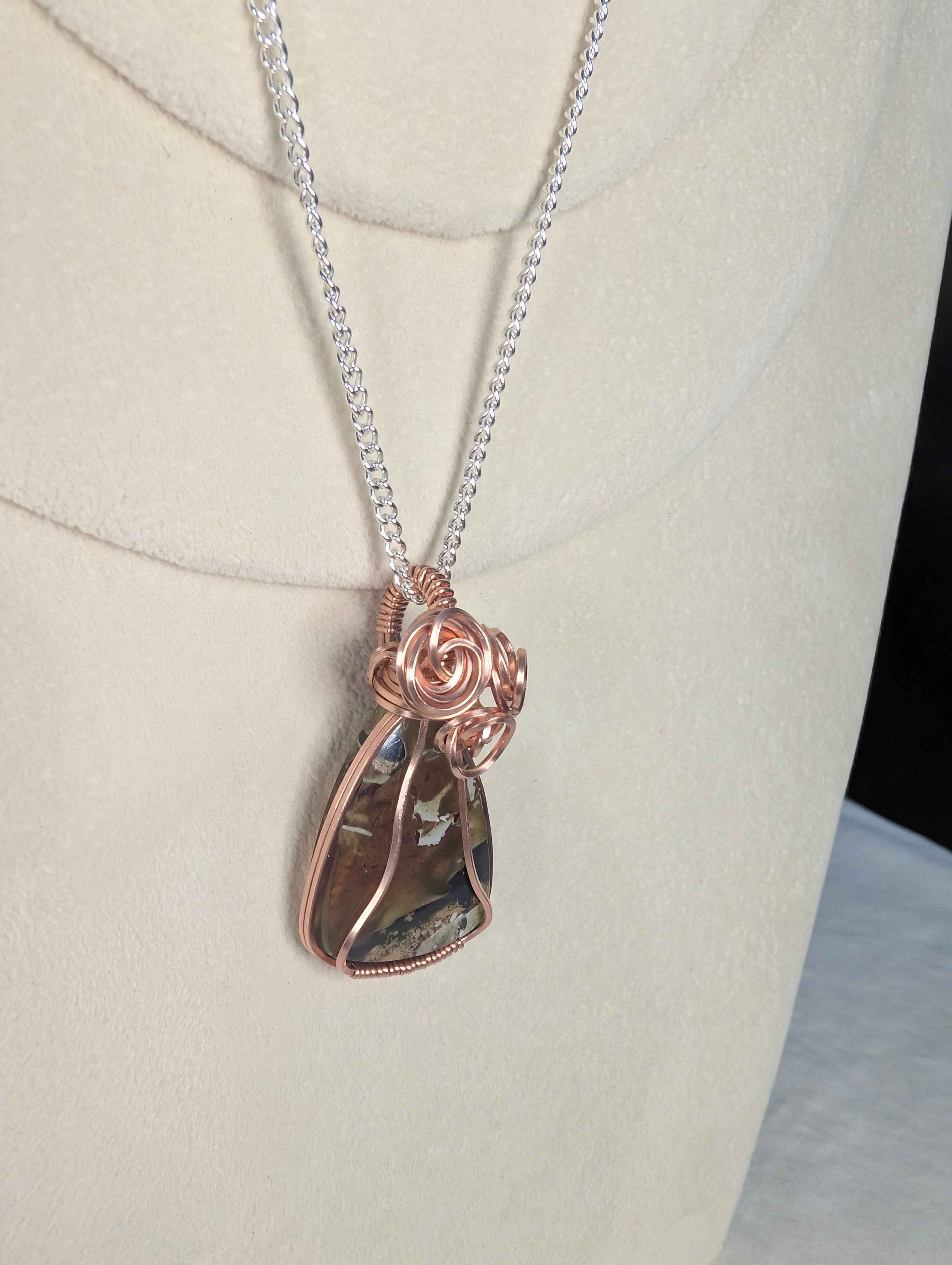 Raw Copper Amber Cabochon Pendant Necklace