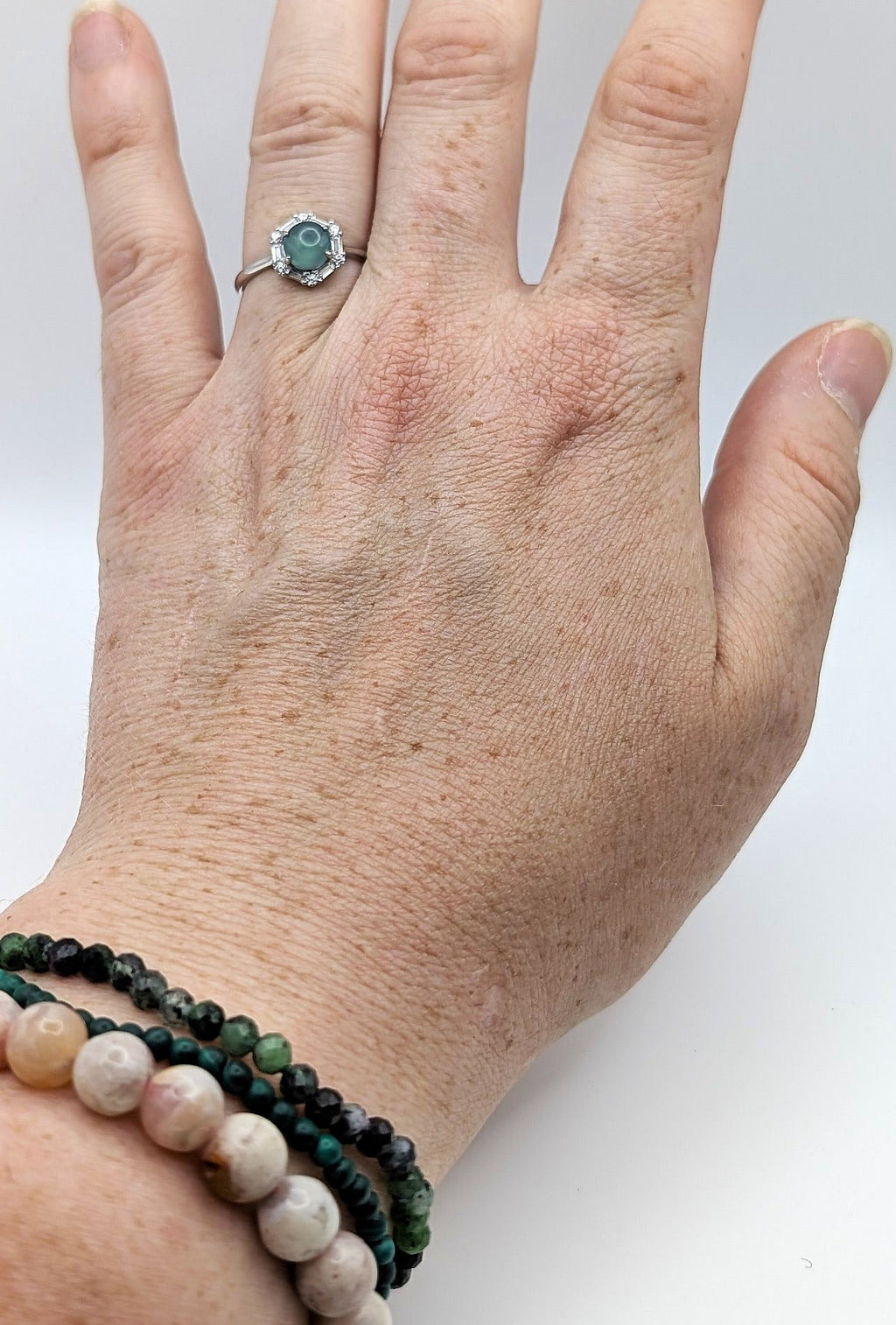 Ring Green Chalcedony Sterling Silver Halo – Calm, Compassion & Emotional Balance