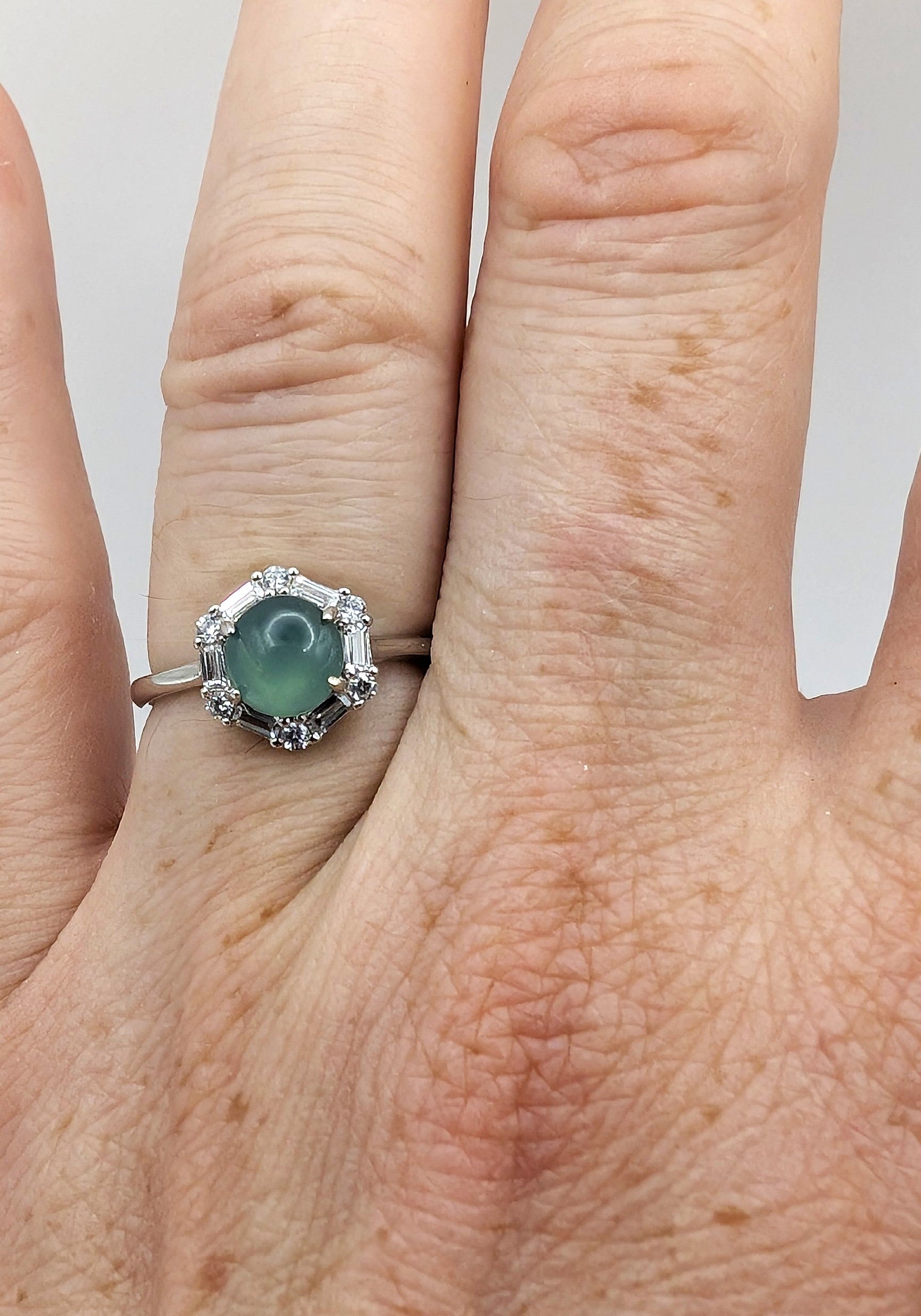Ring Green Chalcedony Sterling Silver Halo – Calm, Compassion & Emotional Balance