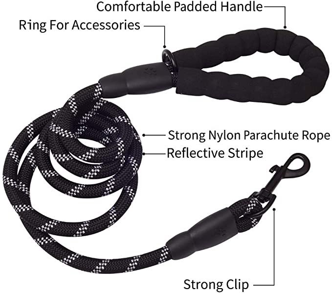 6 FT Dog Leash for Large and Medium Dogs-Black