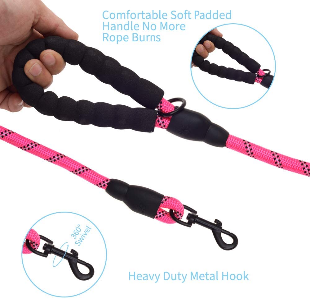 6 FT Dog Leash for Large and Medium Dogs-Pink Set of 5