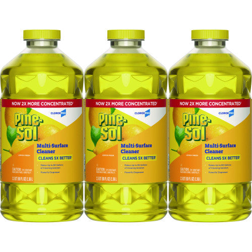 Three bottles of Pine-Sol multi-surface cleaner on a white background