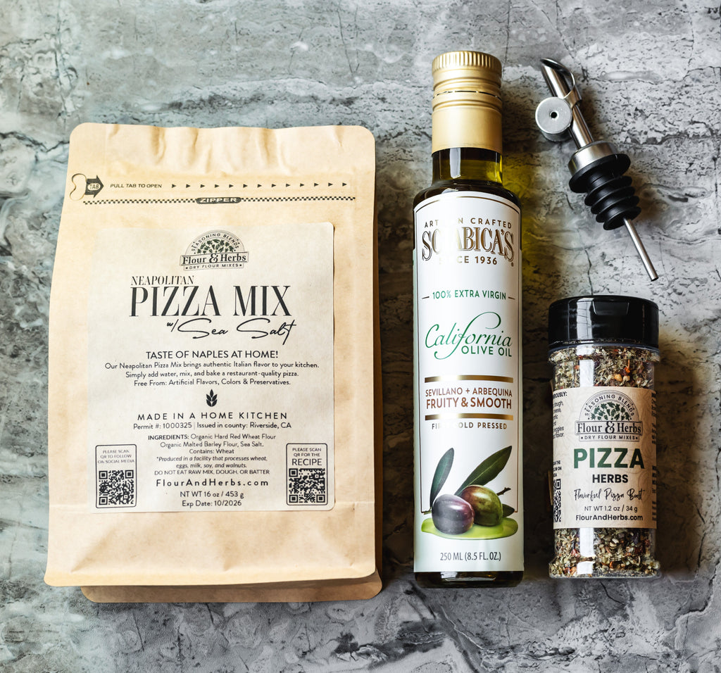 Gourmet Pizza Gift Box – Neapolitan Pizza Mix, Extra Virgin Olive Oil & Pizza Herbs