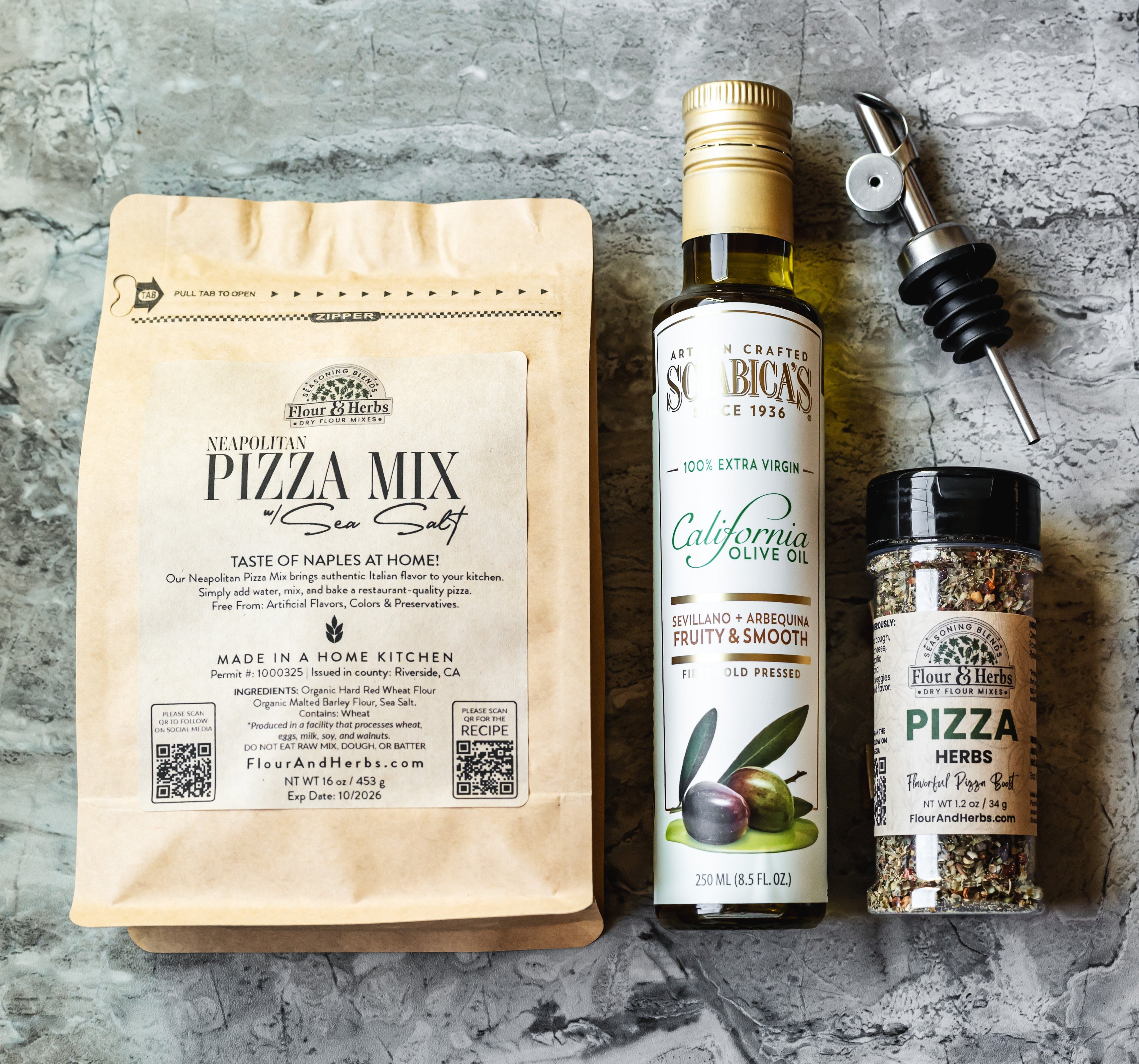 Gourmet Pizza Gift Box – Neapolitan Pizza Mix, Extra Virgin Olive Oil & Pizza Herbs