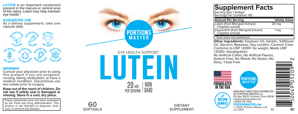 Portions Master Lutein Eye Health Support (60 Count)
