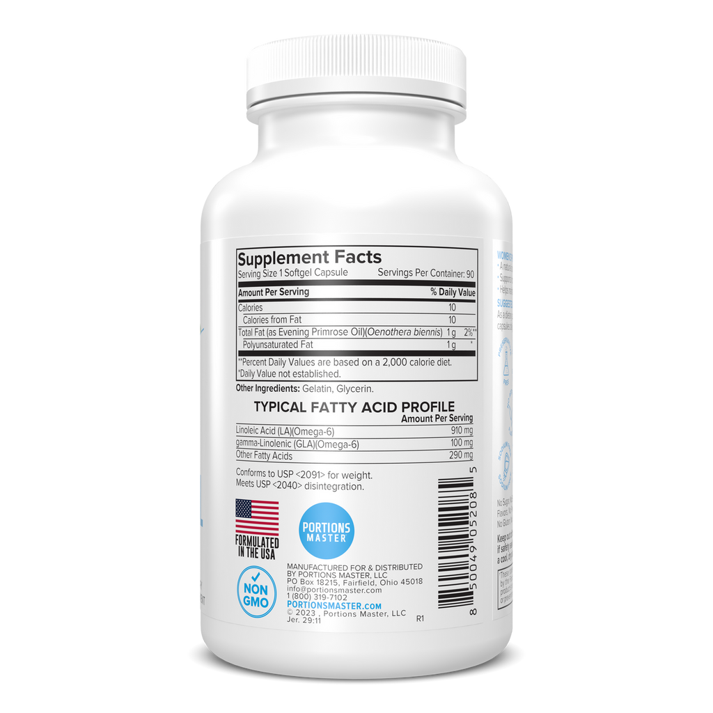 Portions Master Women's Primrose Oil Skin & Hormonal Health (90 Count)